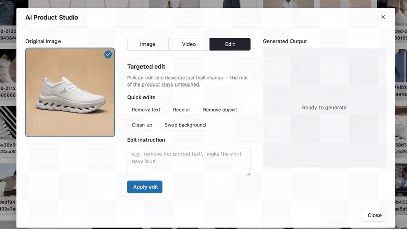 TryAura V2 AI product image editing and quick edits